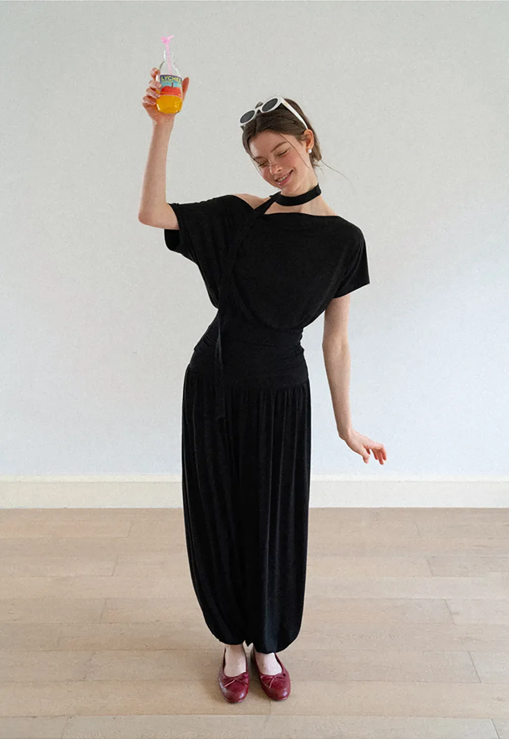 Asymmetrical Cutout Neck Short Sleeve Top