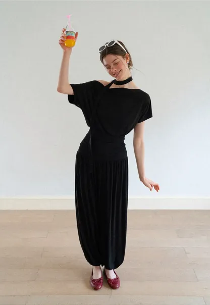 Asymmetrical Cutout Neck Short Sleeve Top