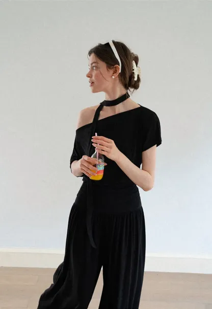 Asymmetrical Cutout Neck Short Sleeve Top