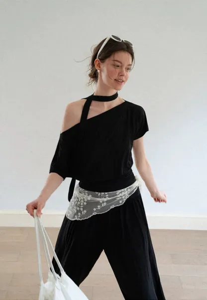 Asymmetrical Cutout Neck Short Sleeve Top