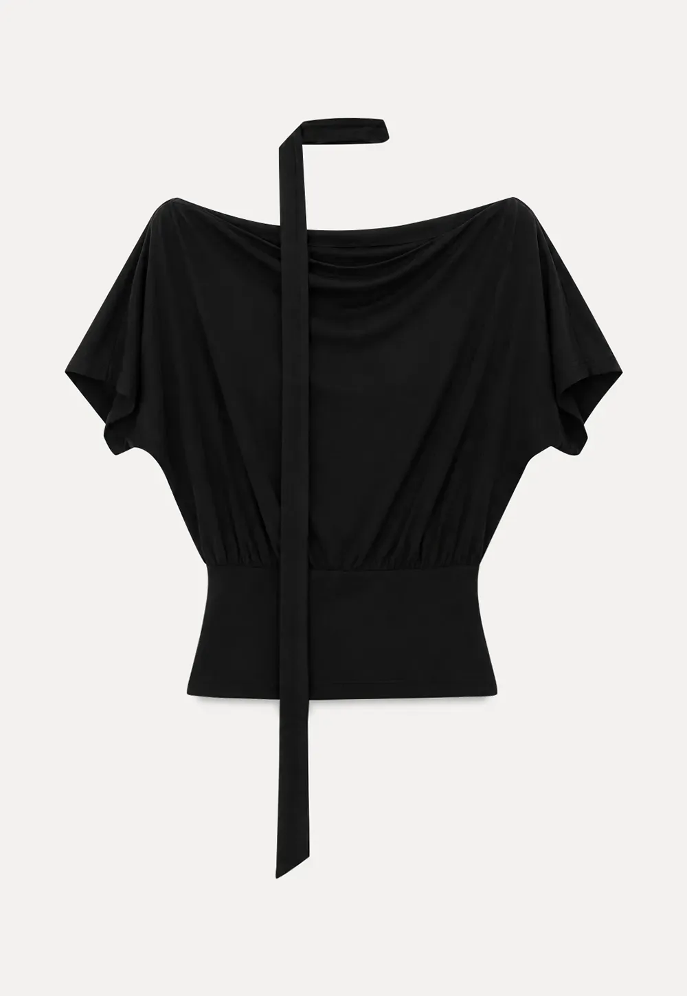 Asymmetrical Cutout Neck Short Sleeve Top