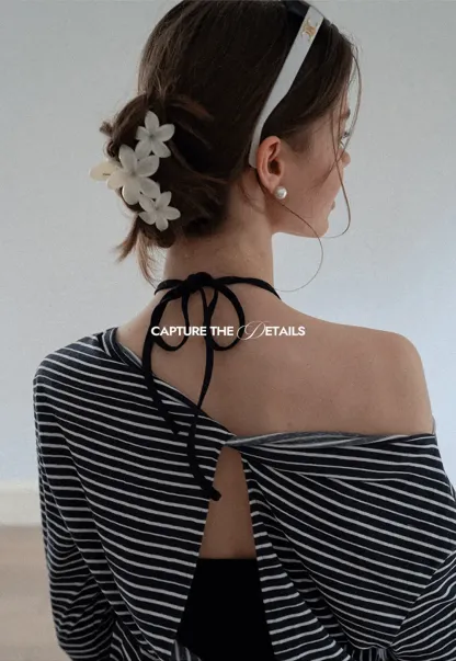 Asymmetrical Off Shoulder Striped Long Sleeve Top