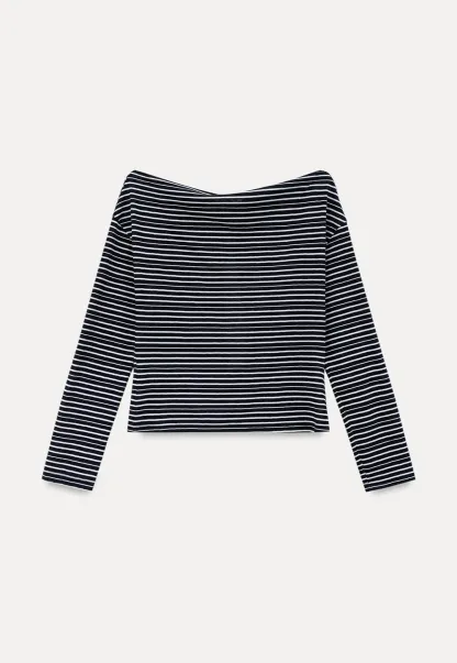 Asymmetrical Off Shoulder Striped Long Sleeve Top