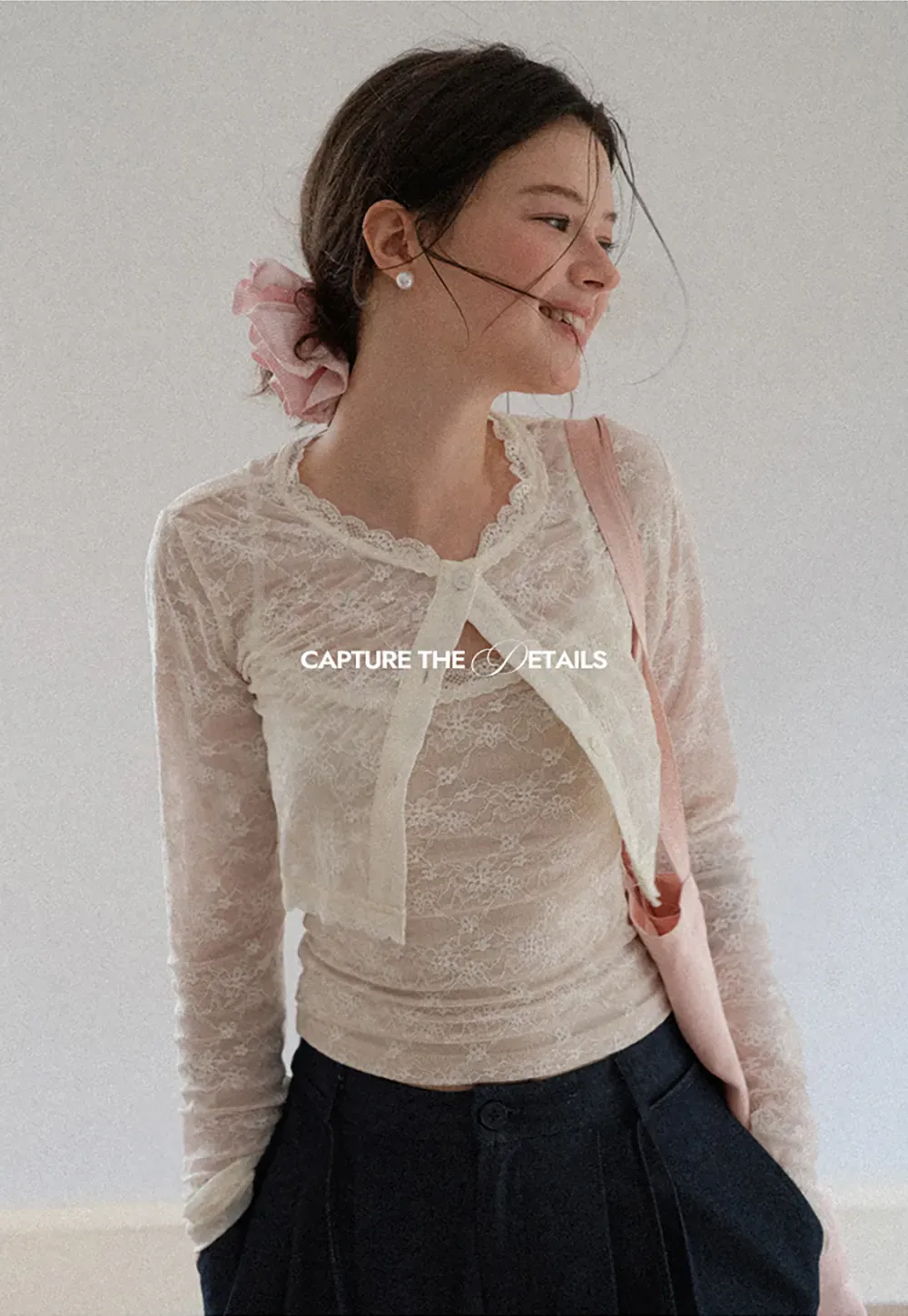 Lace Trim Cropped Long Sleeve Knit Top