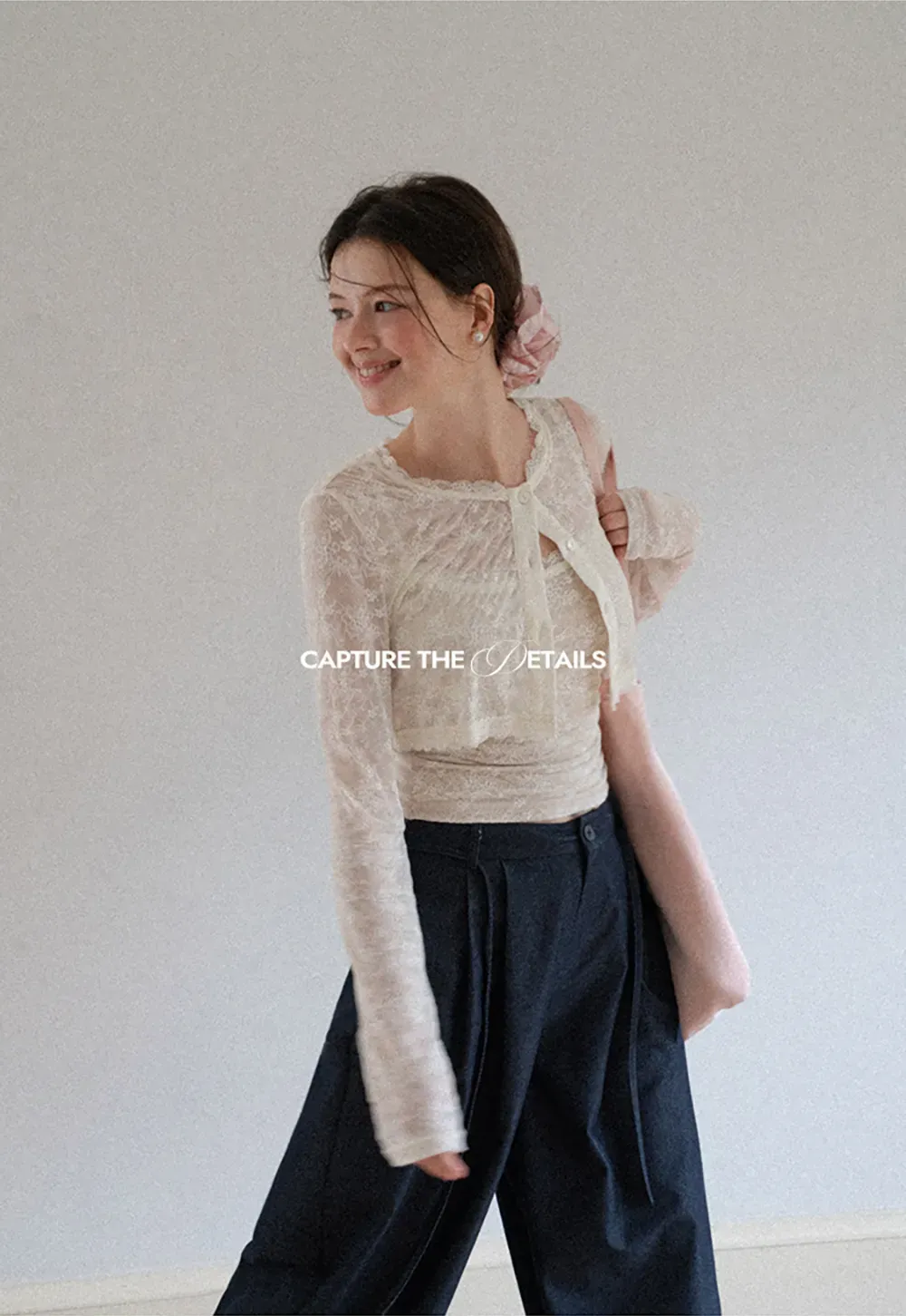 Lace Trim Cropped Long Sleeve Knit Top