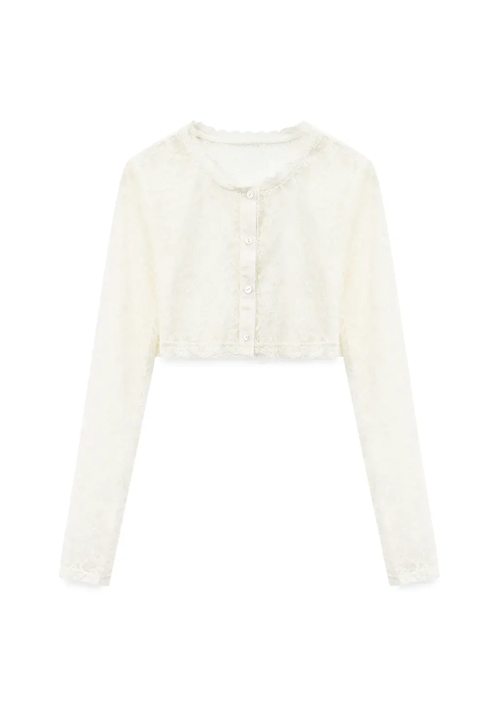 Lace Trim Cropped Long Sleeve Knit Top