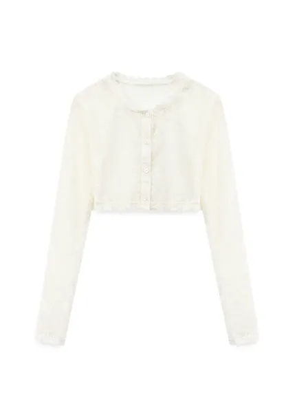 Lace Trim Cropped Long Sleeve Knit Top