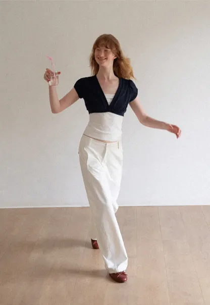 V Neck Cropped Bolero Top with Puffed Sleeves