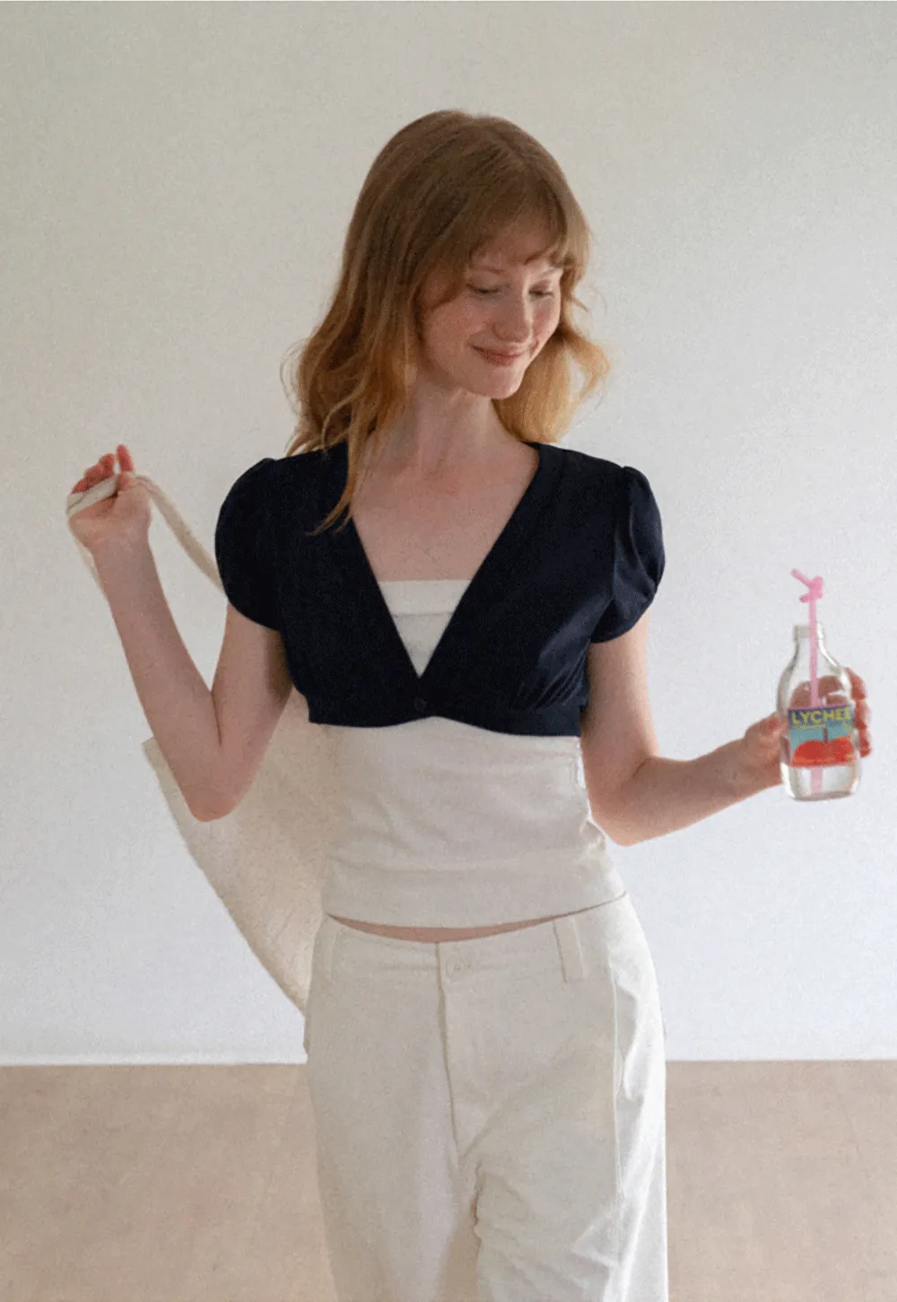 V Neck Cropped Bolero Top with Puffed Sleeves