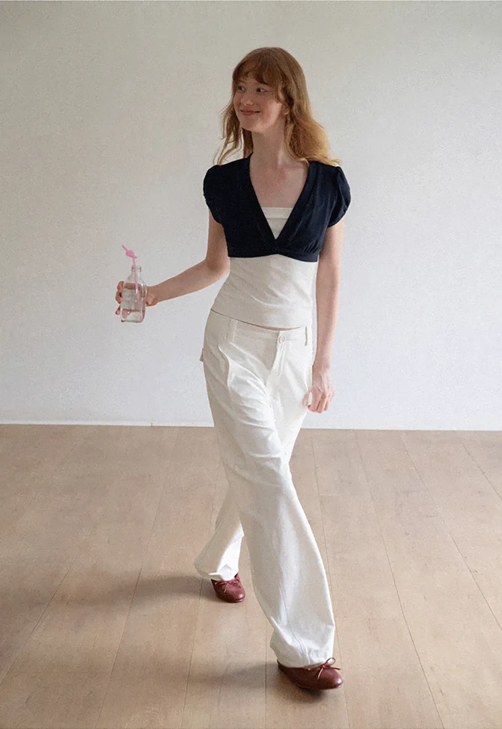 V Neck Cropped Bolero Top with Puffed Sleeves