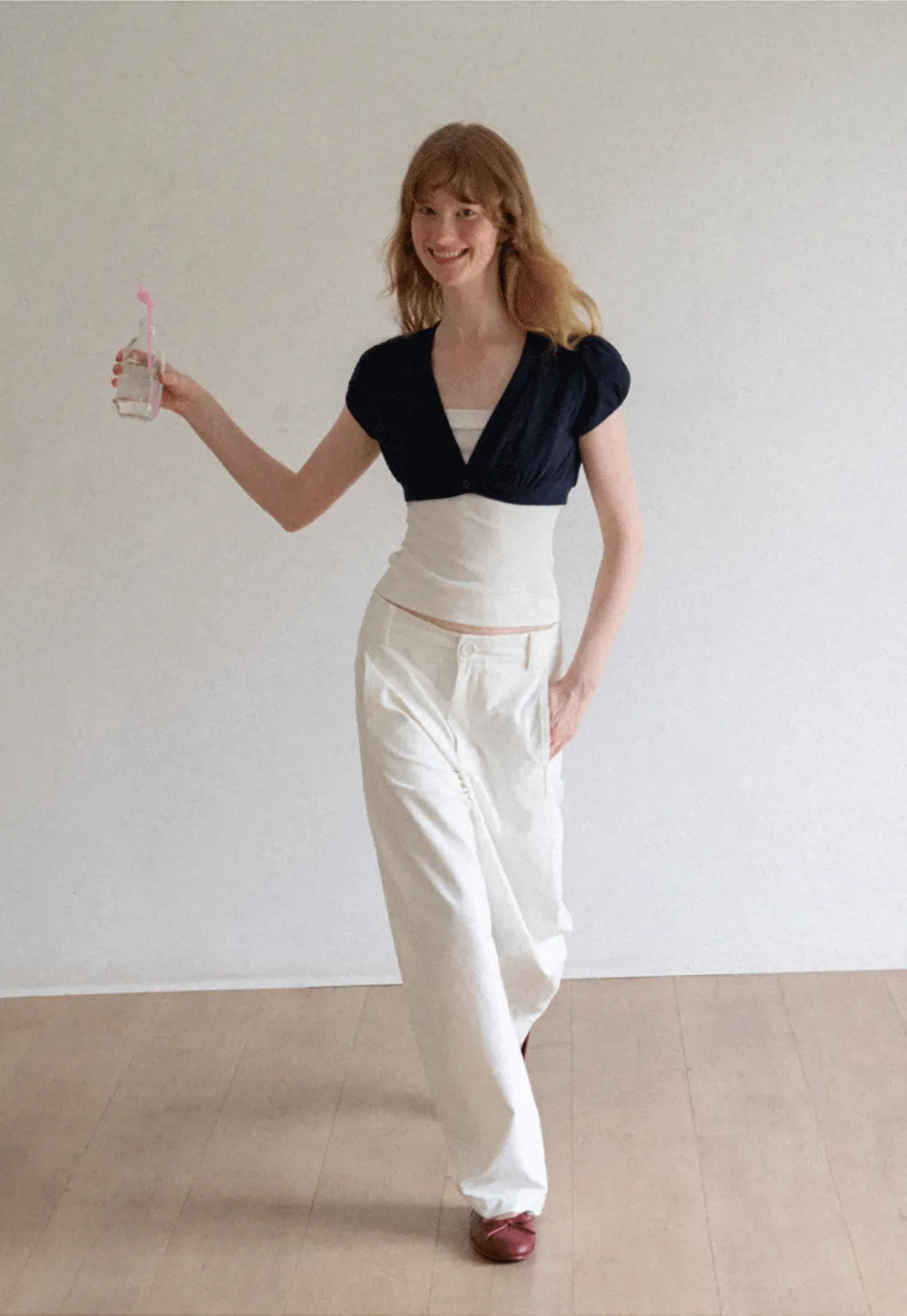V Neck Cropped Bolero Top with Puffed Sleeves