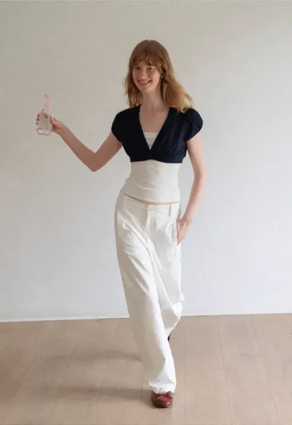 V Neck Cropped Bolero Top with Puffed Sleeves