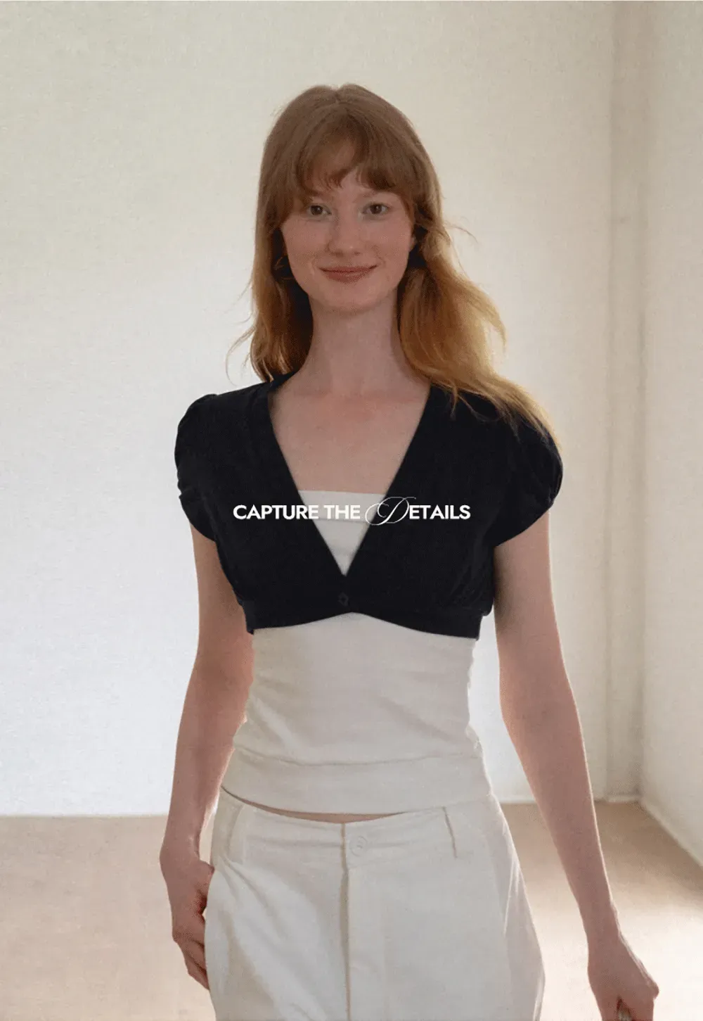 V Neck Cropped Bolero Top with Puffed Sleeves