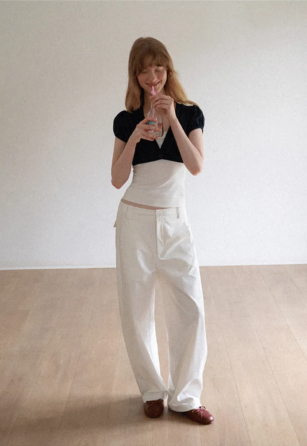 V Neck Cropped Bolero Top with Puffed Sleeves