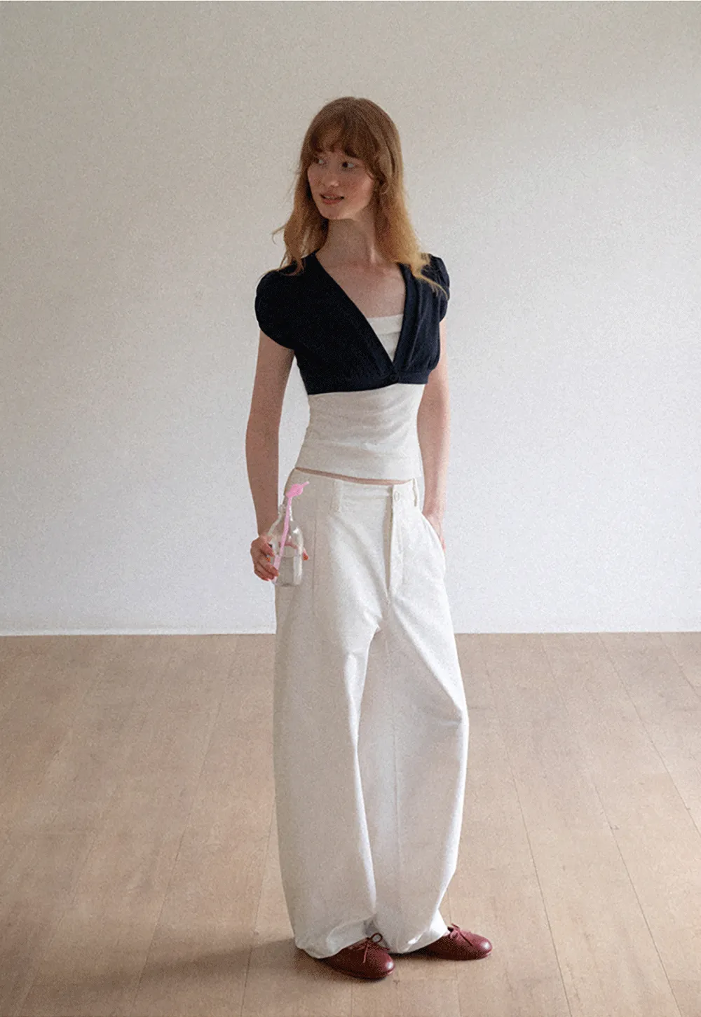 V Neck Cropped Bolero Top with Puffed Sleeves