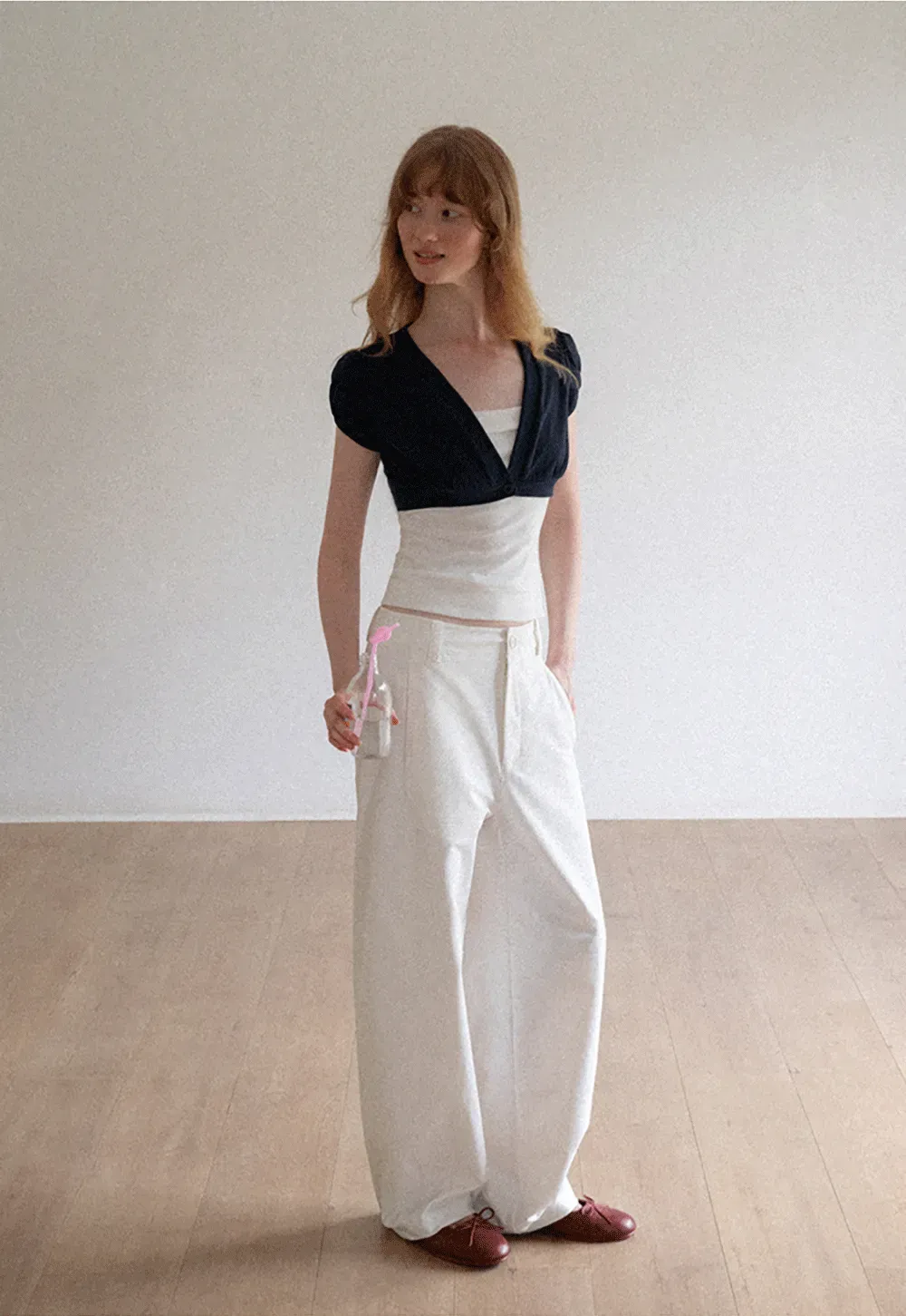 V Neck Cropped Bolero Top with Puffed Sleeves