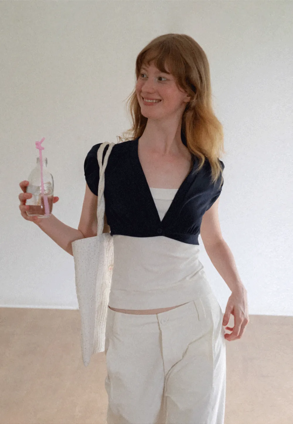 V Neck Cropped Bolero Top with Puffed Sleeves