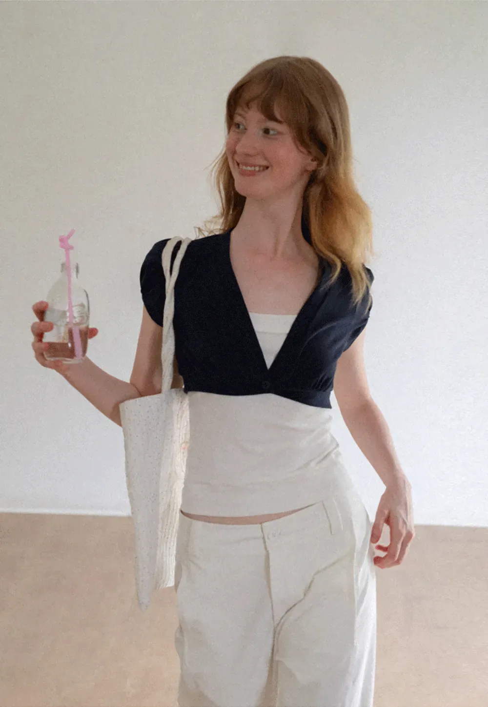 V Neck Cropped Bolero Top with Puffed Sleeves