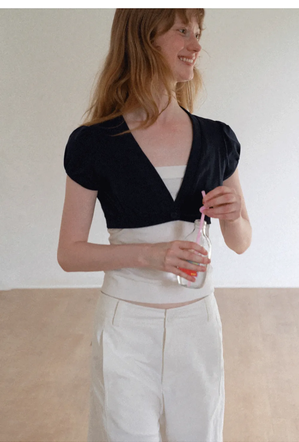 V Neck Cropped Bolero Top with Puffed Sleeves