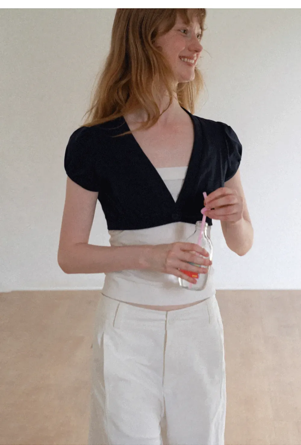 V Neck Cropped Bolero Top with Puffed Sleeves