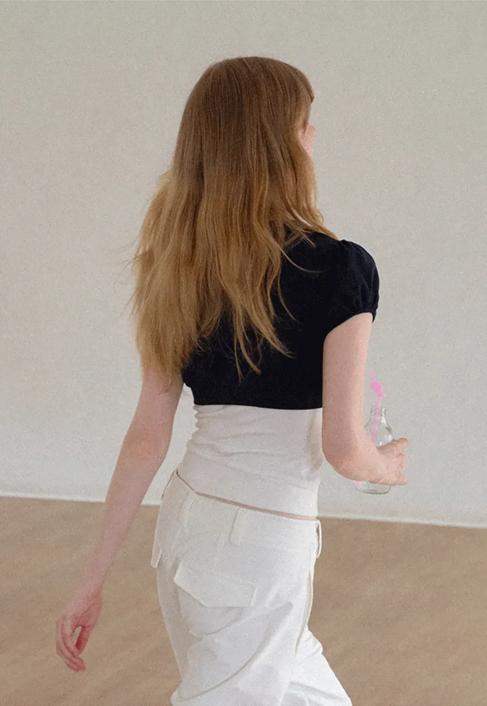 V Neck Cropped Bolero Top with Puffed Sleeves