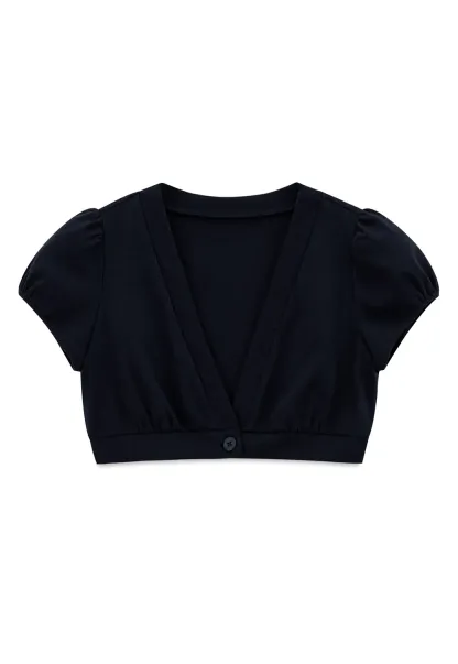 V Neck Cropped Bolero Top with Puffed Sleeves
