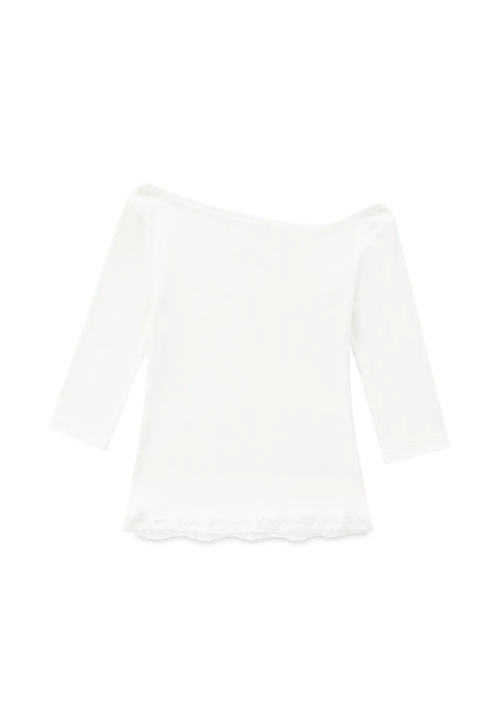 Asymmetrical Neckline Lace Trim Cropped T Shirt