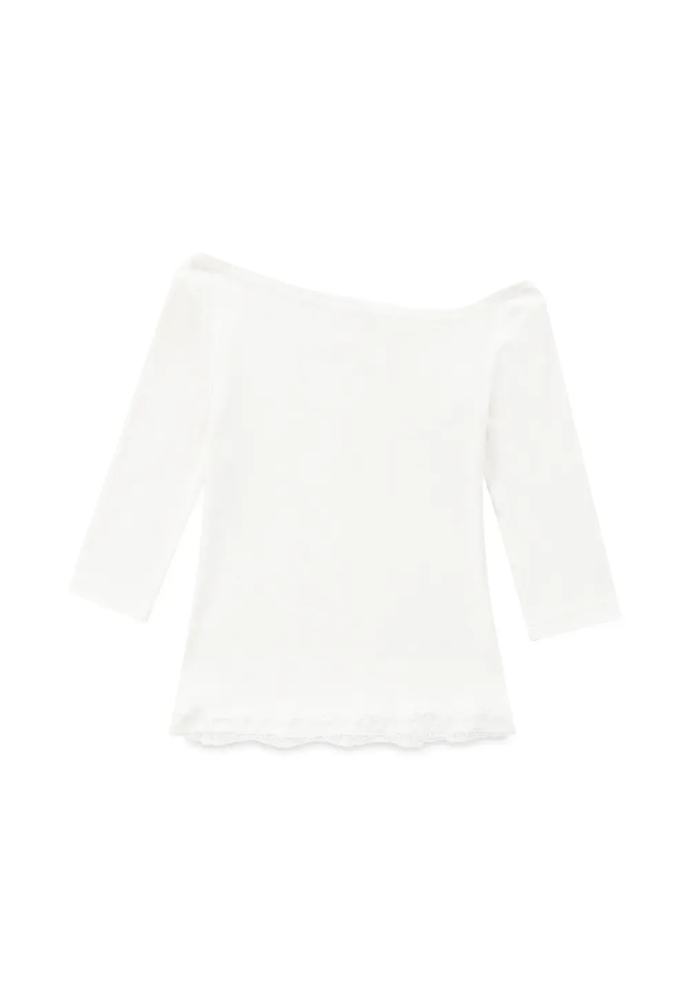 Asymmetrical Neckline Lace Trim Cropped T Shirt
