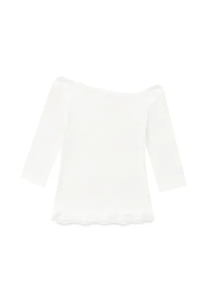 Asymmetrical Neckline Lace Trim Cropped T Shirt
