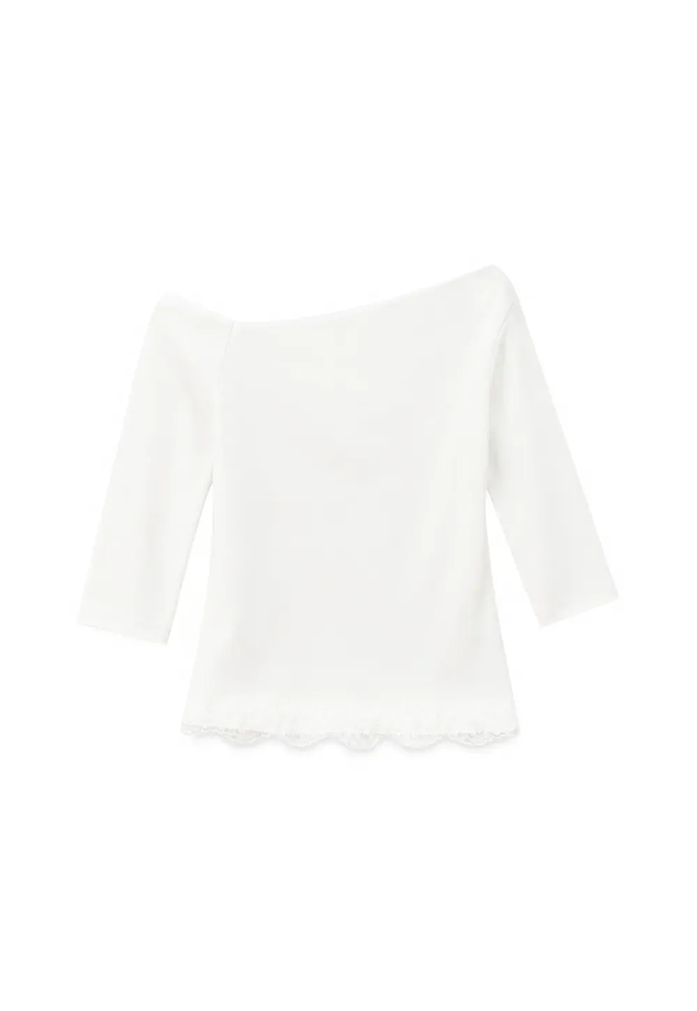 Asymmetrical Neckline Lace Trim Cropped T Shirt