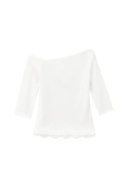 Asymmetrical Neckline Lace Trim Cropped T Shirt