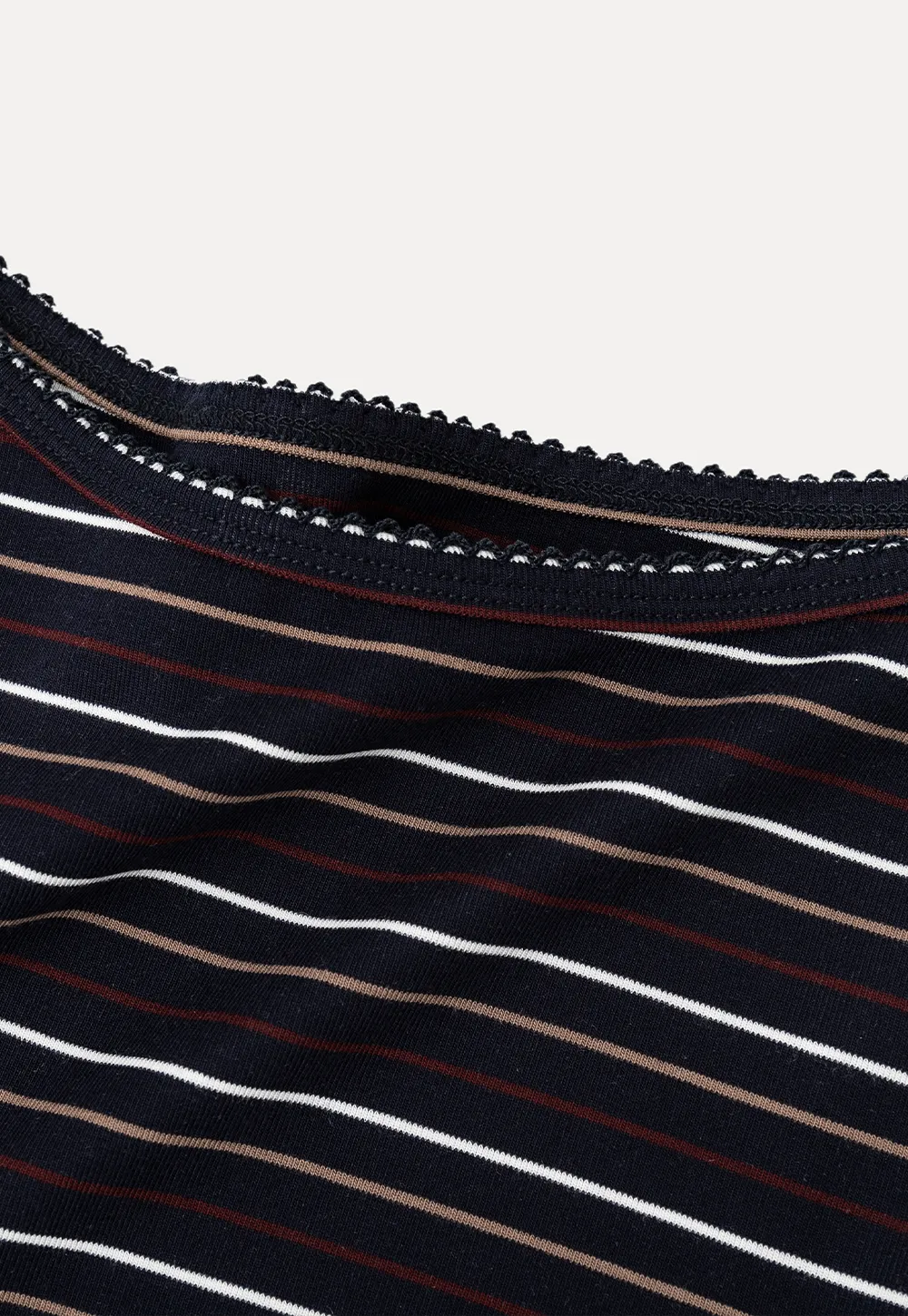 Striped Long Sleeve Top with Lace Trim neckline