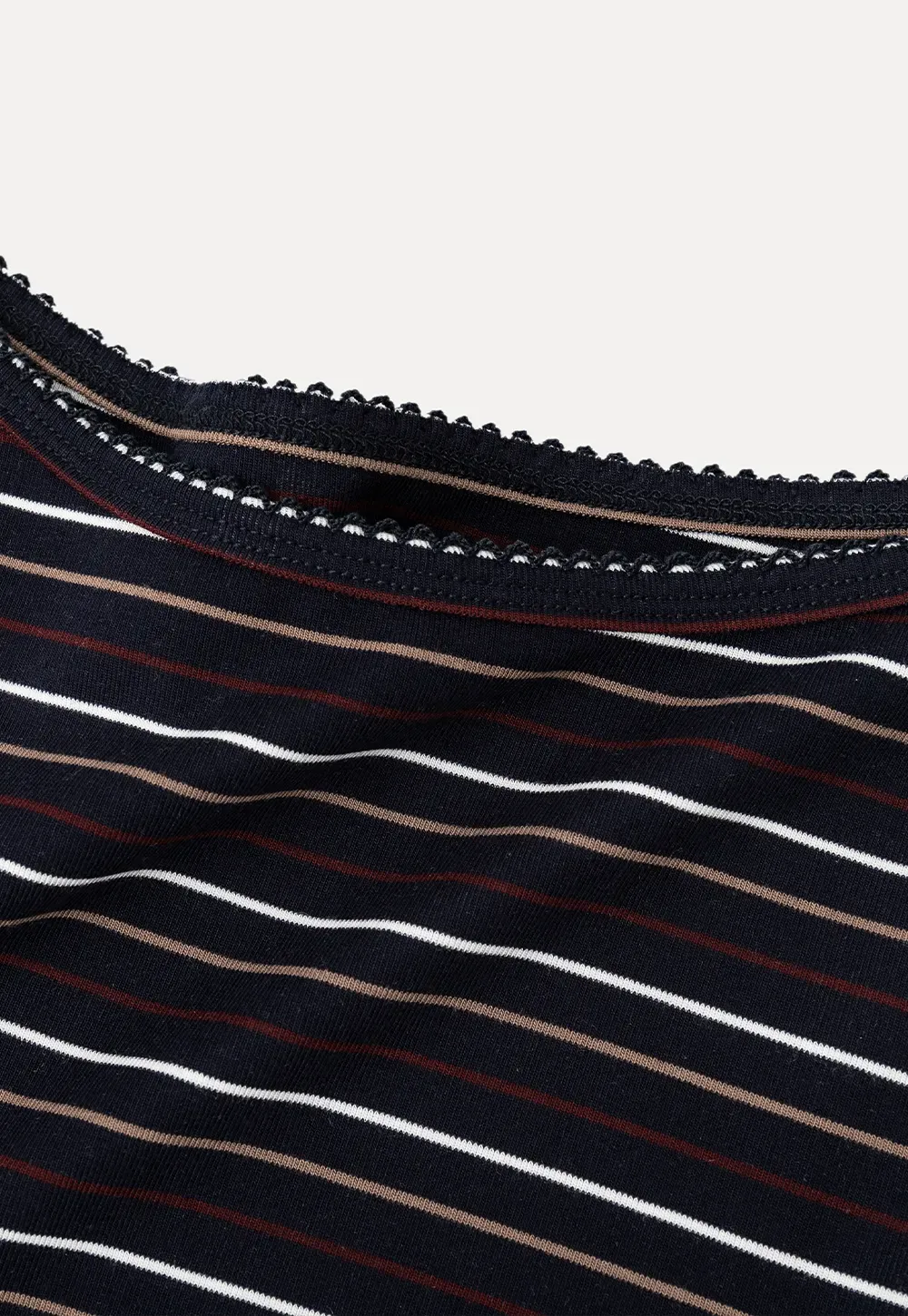 Striped Long Sleeve Top with Lace Trim neckline
