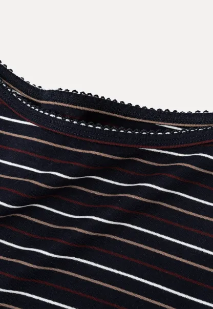 Striped Long Sleeve Top with Lace Trim neckline