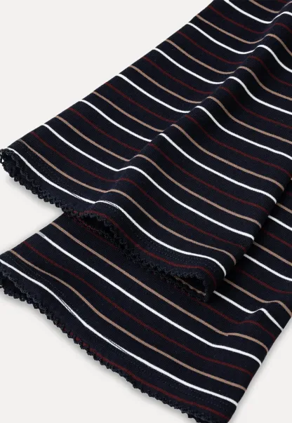 Striped Long Sleeve Top with Lace Trim neckline