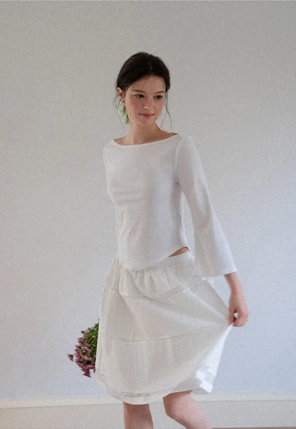 Striped Long Sleeve Top with Lace Trim neckline