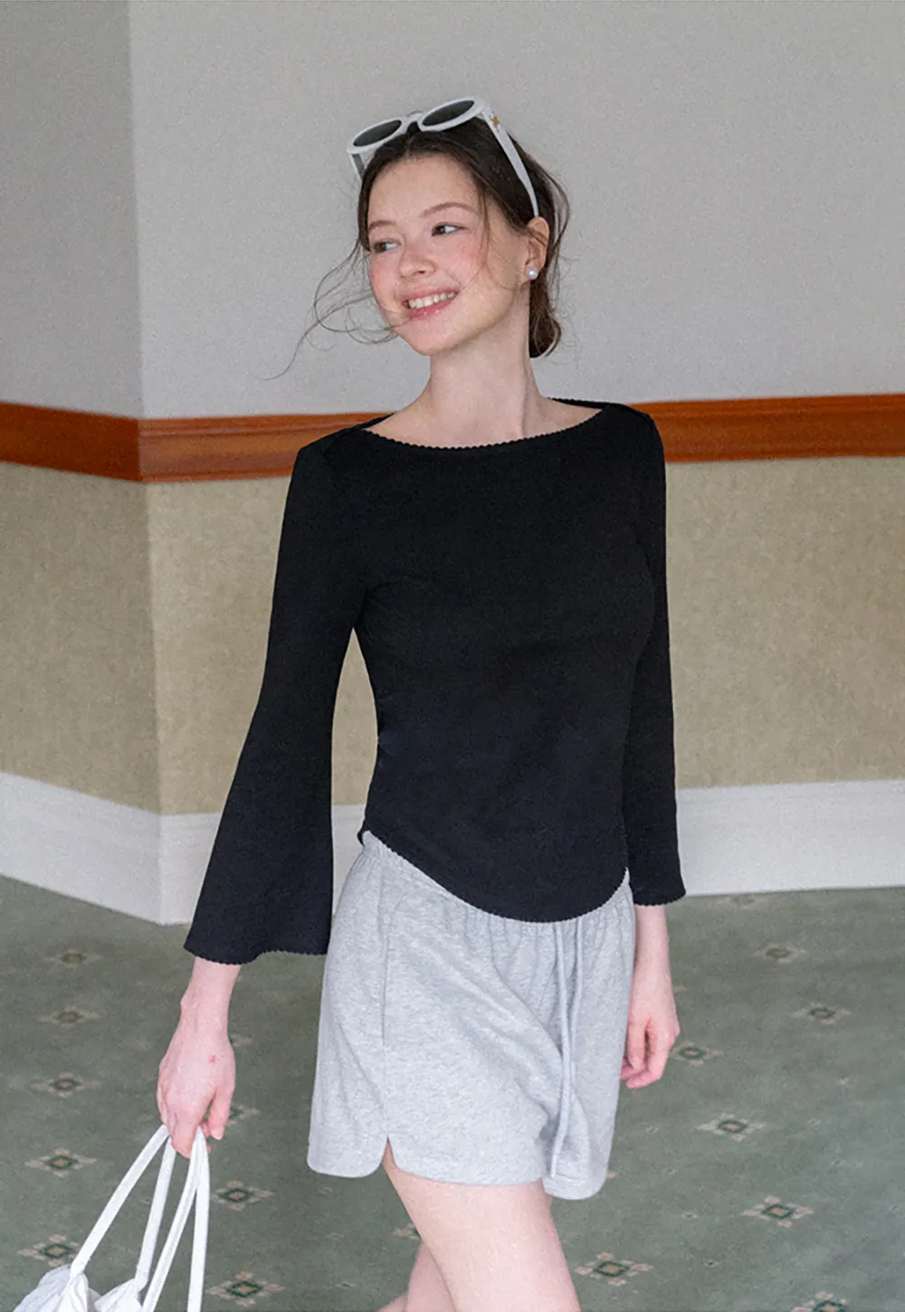 Striped Long Sleeve Top with Lace Trim neckline