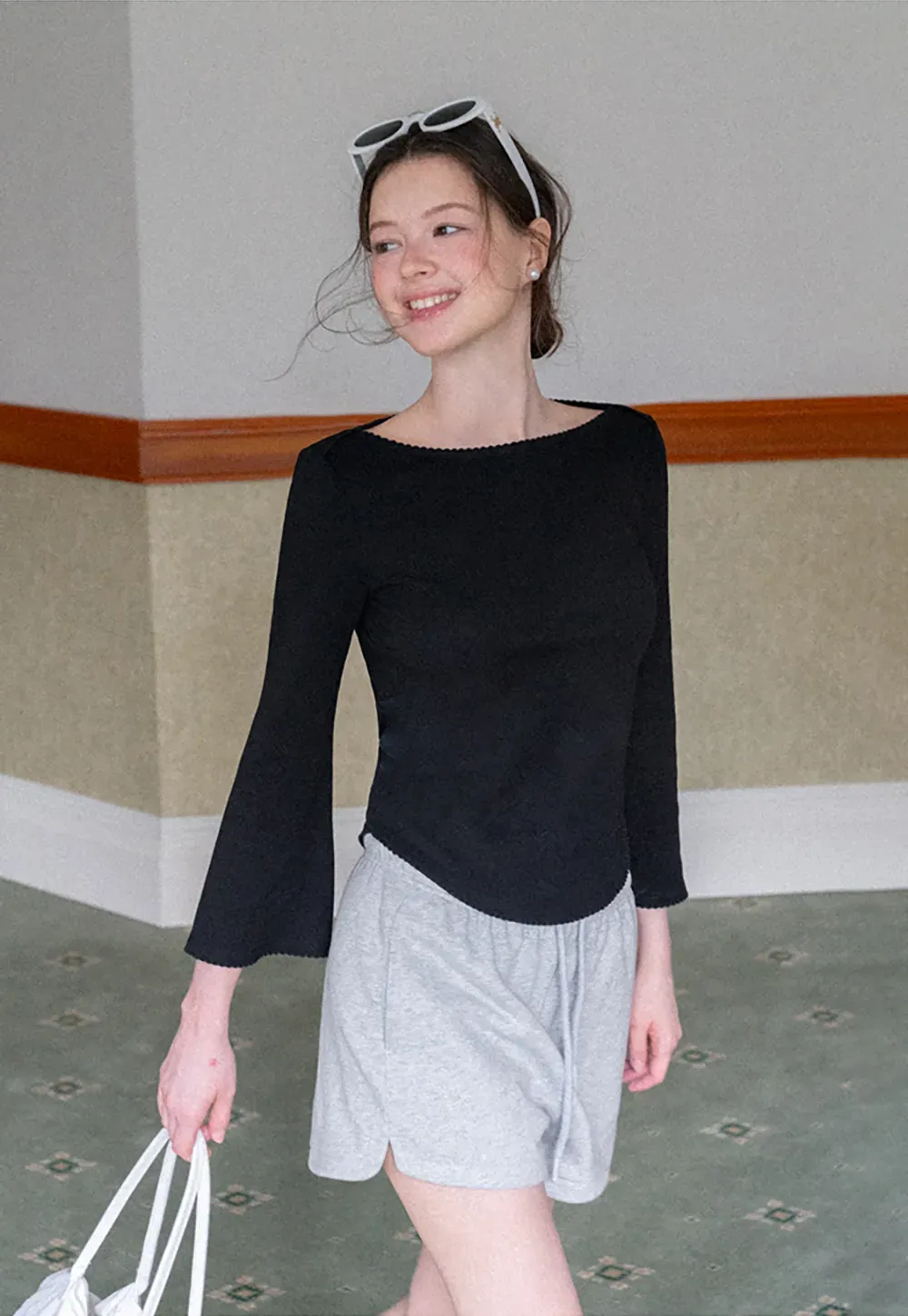 Striped Long Sleeve Top with Lace Trim neckline