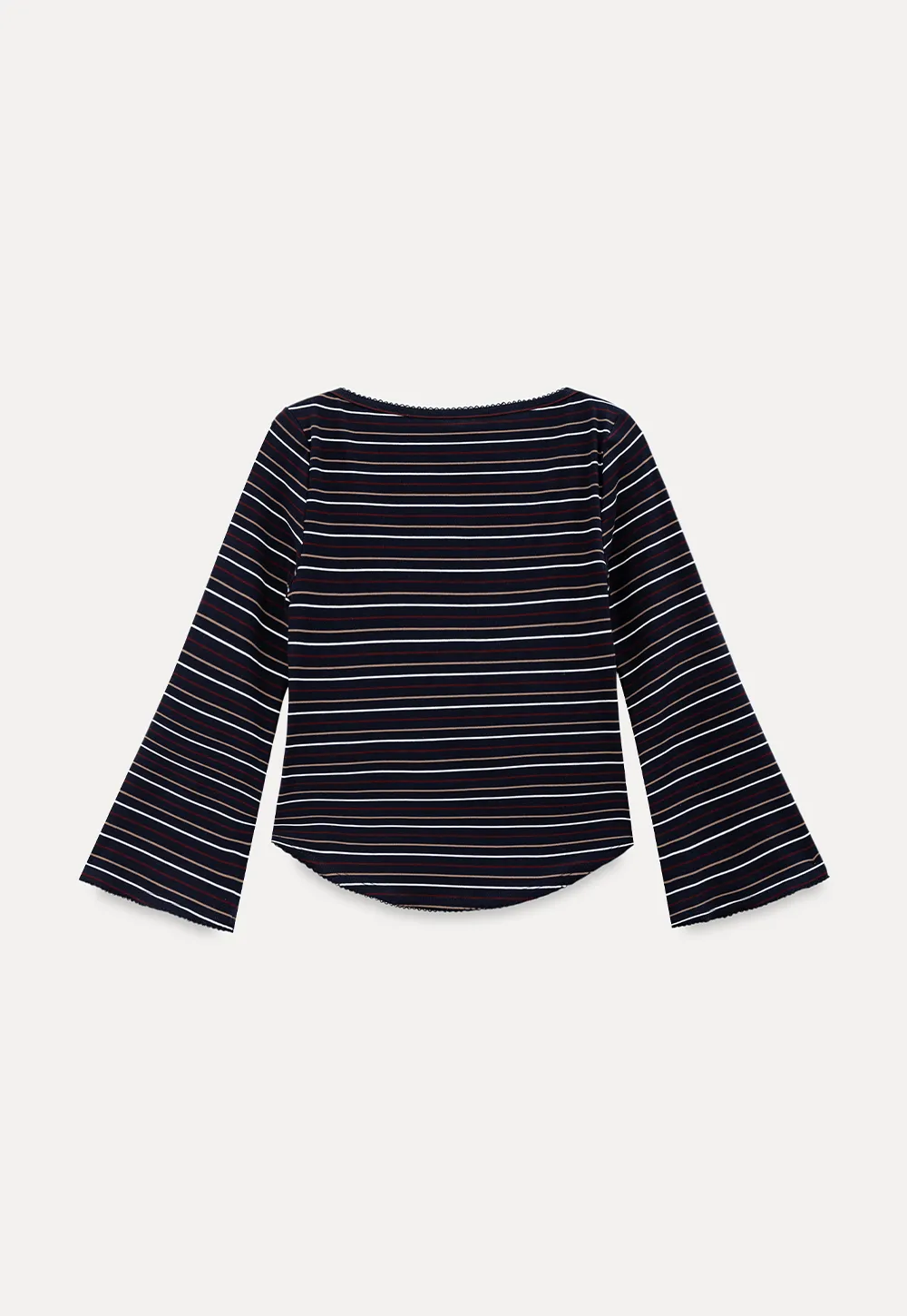 Striped Long Sleeve Top with Lace Trim neckline