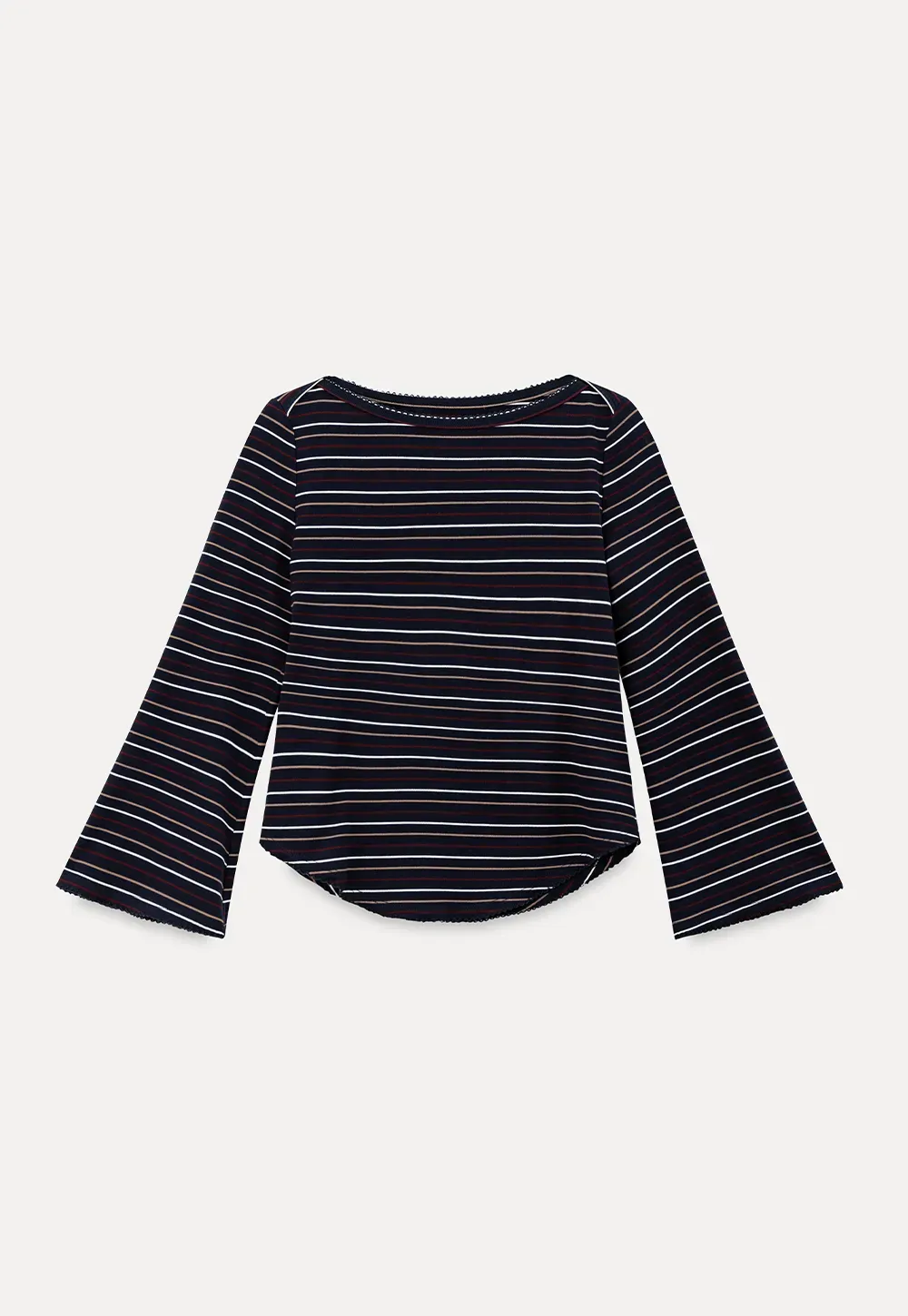 Striped Long Sleeve Top with Lace Trim neckline