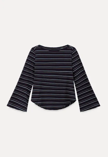 Striped Long Sleeve Top with Lace Trim neckline