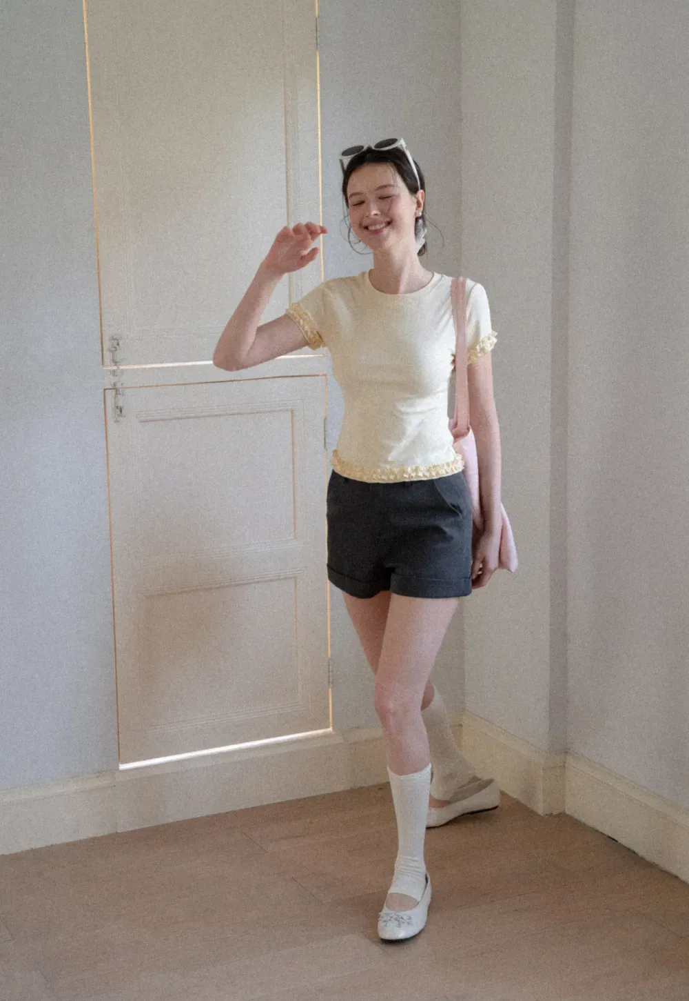 Ruffled Hem and Sleeve Trim T Shirt