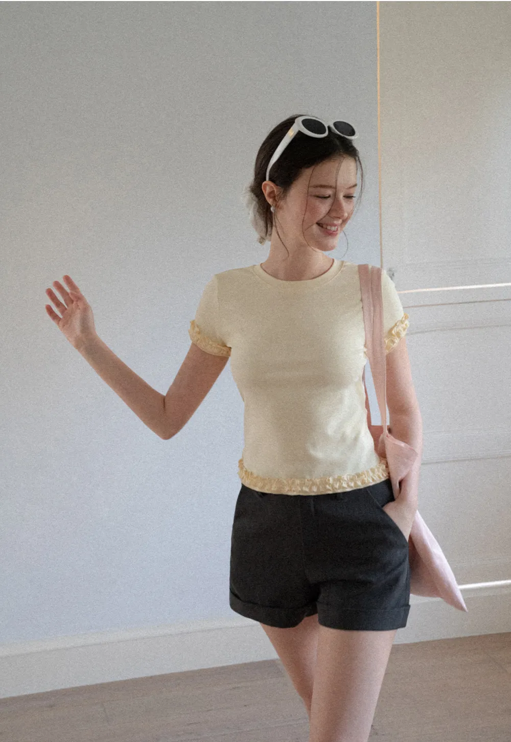 Ruffled Hem and Sleeve Trim T Shirt