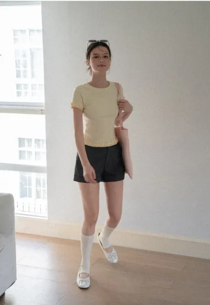 Ruffled Hem and Sleeve Trim T Shirt