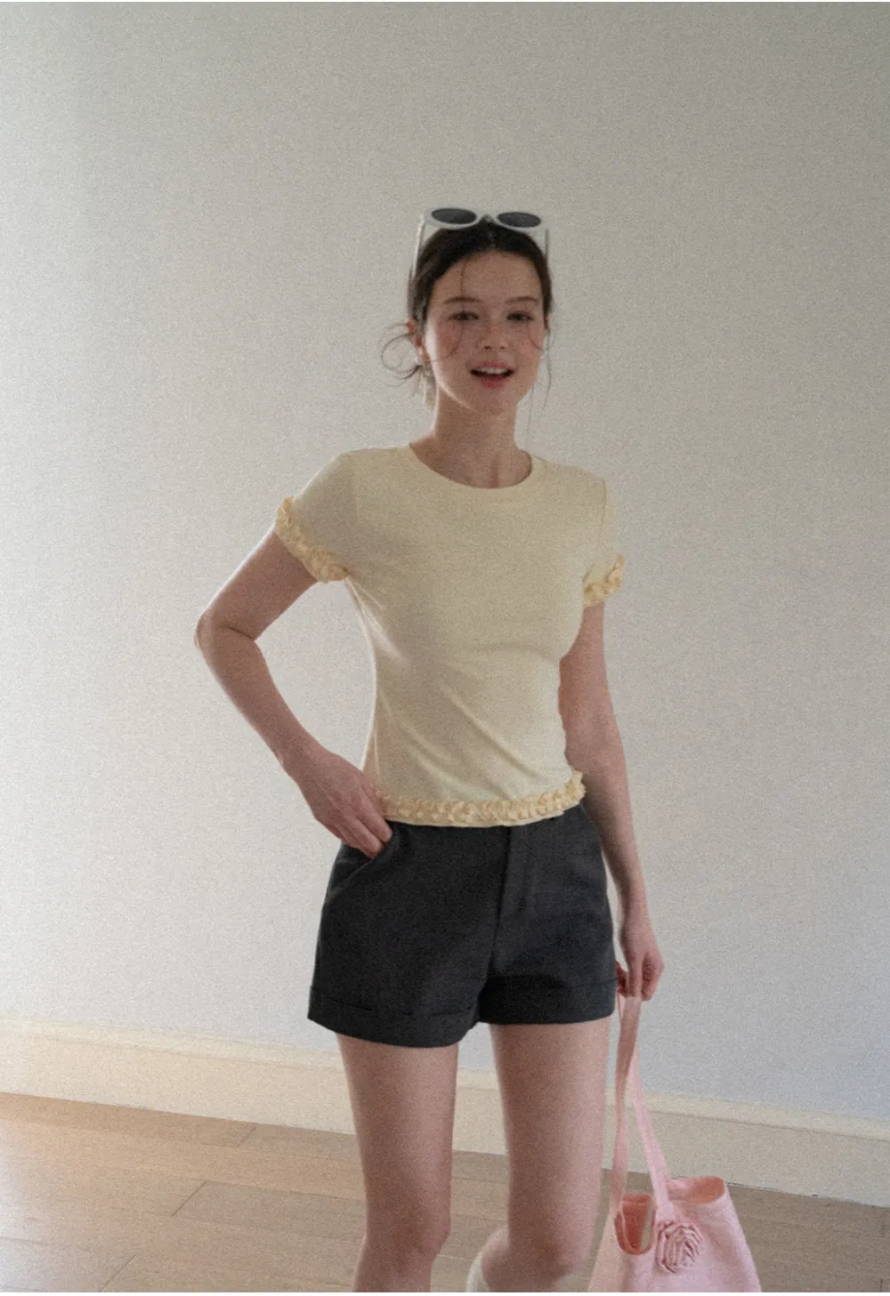 Ruffled Hem and Sleeve Trim T Shirt