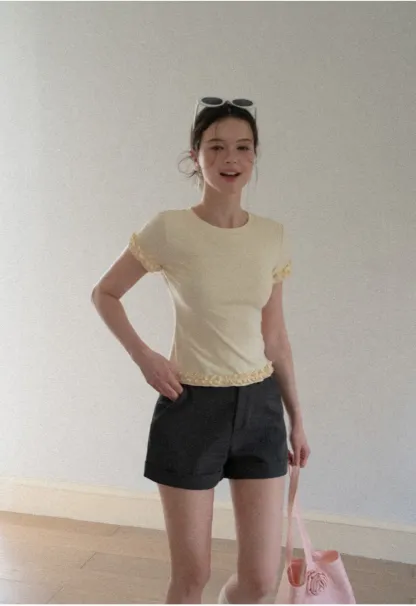 Ruffled Hem and Sleeve Trim T Shirt