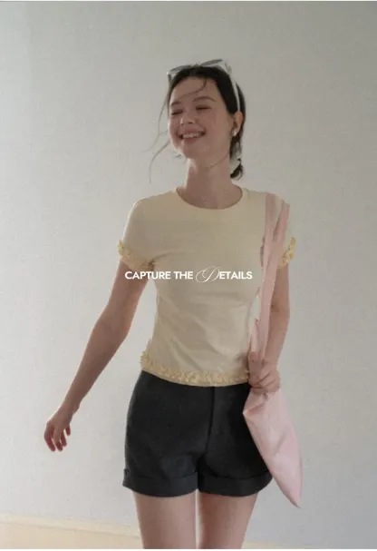 Ruffled Hem and Sleeve Trim T Shirt