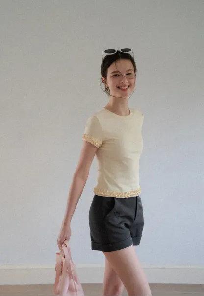 Ruffled Hem and Sleeve Trim T Shirt