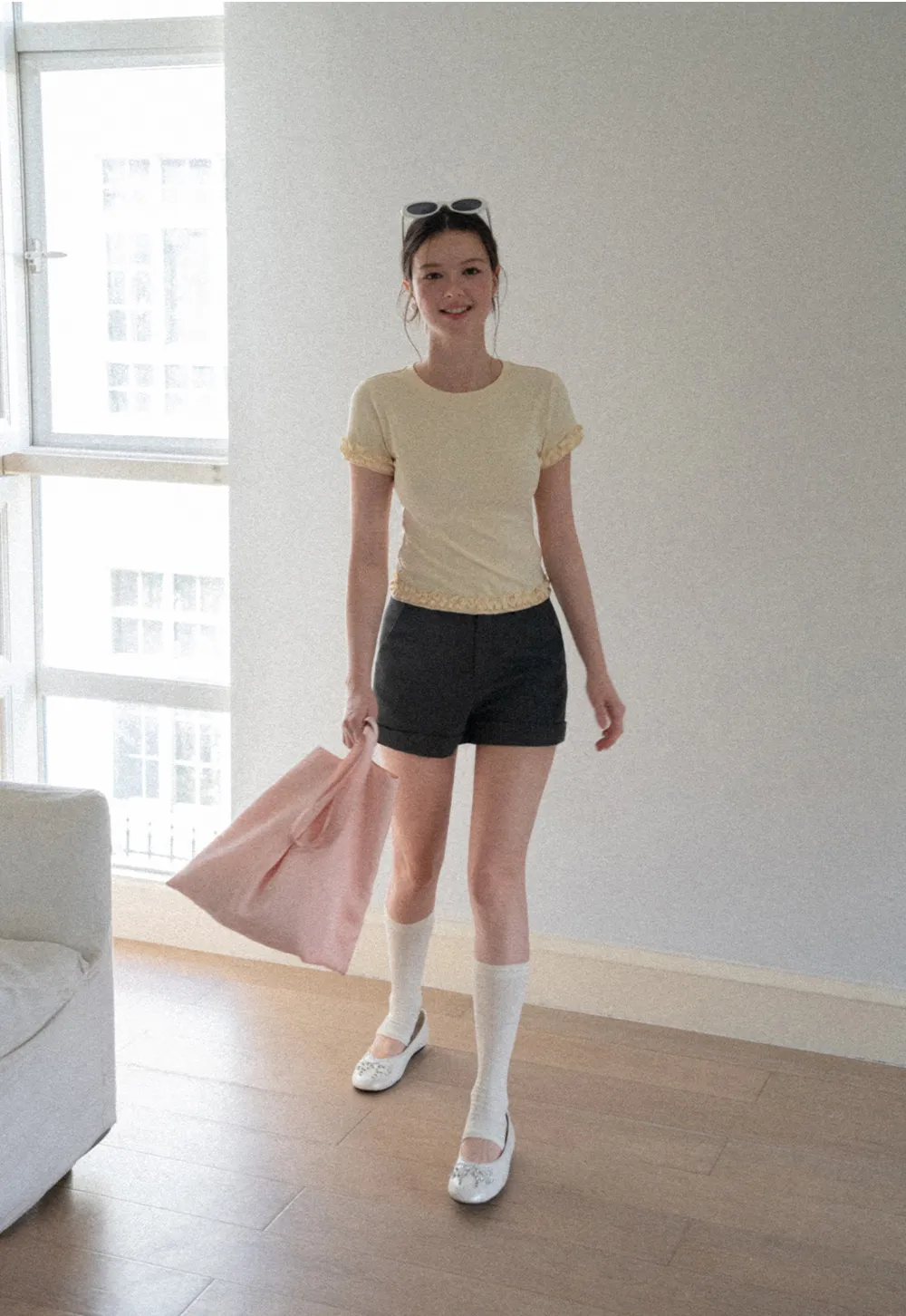 Ruffled Hem and Sleeve Trim T Shirt