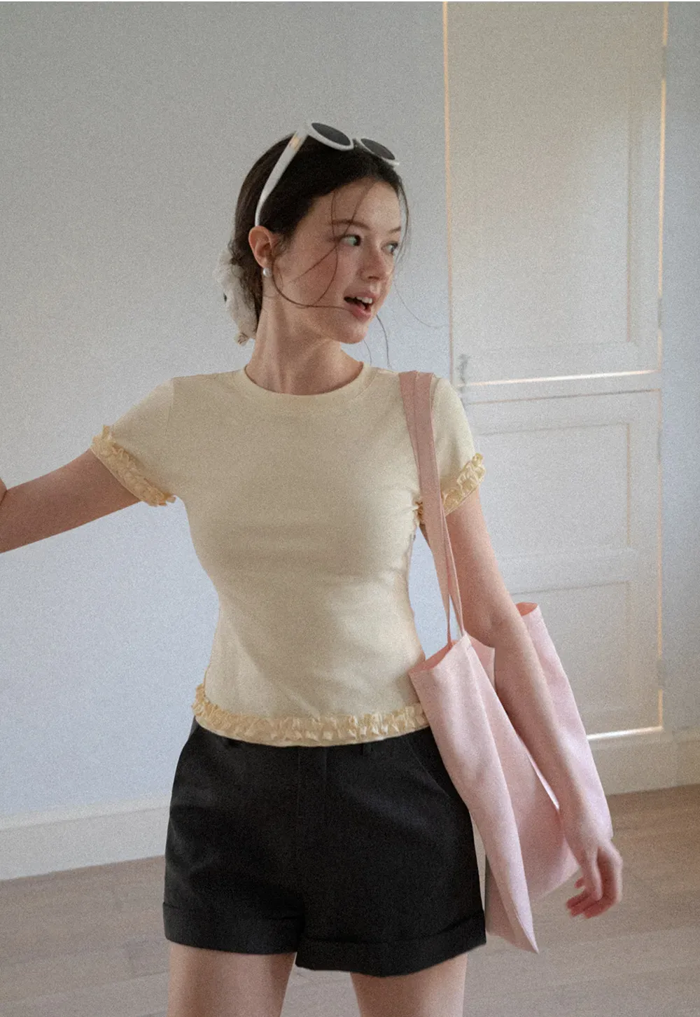 Ruffled Hem and Sleeve Trim T Shirt